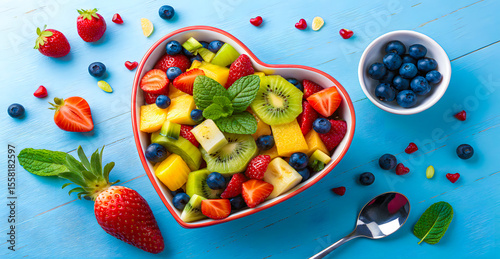 Colorful strawberries in a bowl with other unique fruits