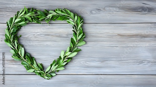 Green Leaf Heart Shape Wreath on Wooden Background for Nature Inspired Decor