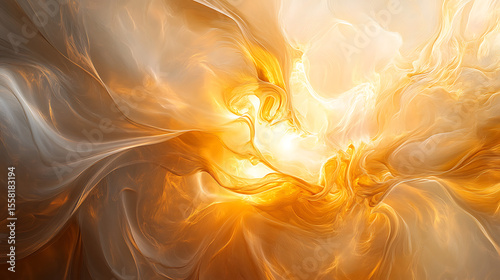 A yellow and white abstract painting with a lot of swirls and lines. The painting has a dreamy, ethereal quality to it