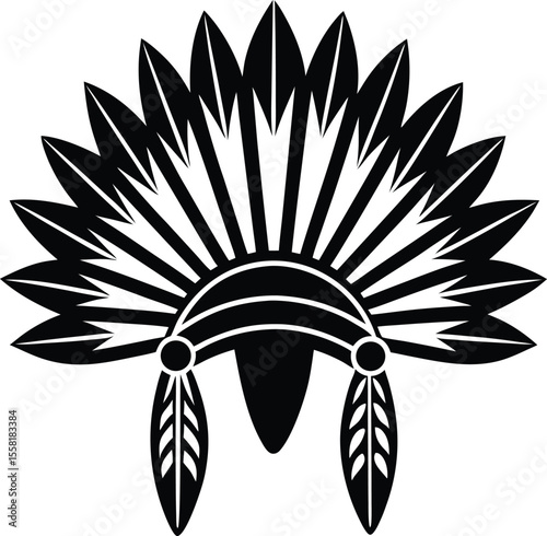 Silhouette of Feathered Tribal Headgear in Vector Art