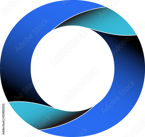dimensional letter O with a combination of black and blue gradient colors