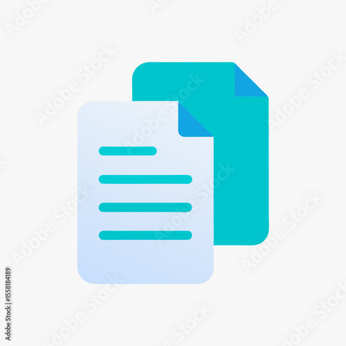 Flat icon of two overlapping gradient documents or text files on white background

