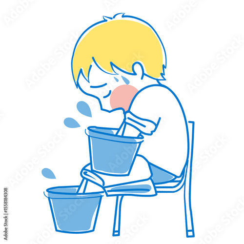 熱中症の応急処置で手足を冷やす子供のイラスト