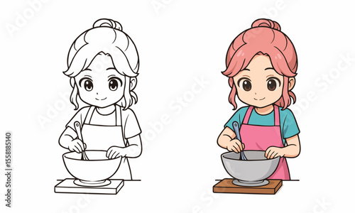 woman cooking food coloring page for kids