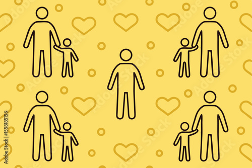 Seamless Pattern Father and Children Holding Hands