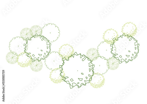 architecture drawing plant tree top view plan greenery vegetation vector. design nature architectural landscape set element illustration bush garden flora sapling minimal. architect isolated.