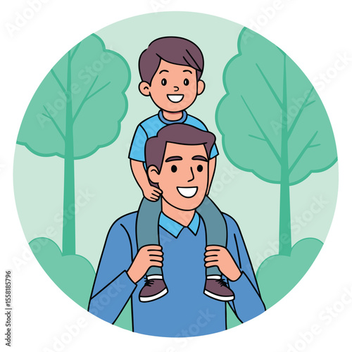 Happy Father and Son Spending Quality Time Together in a Park Setting