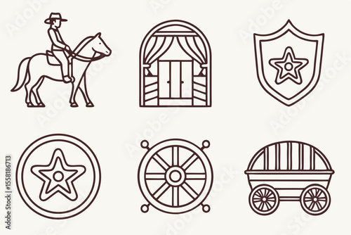 Western Icons A Set of Vector Line Art Illustrations