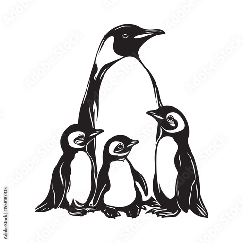 Emperor Penguins Congregate With Their chicks image vector isolated on white background
