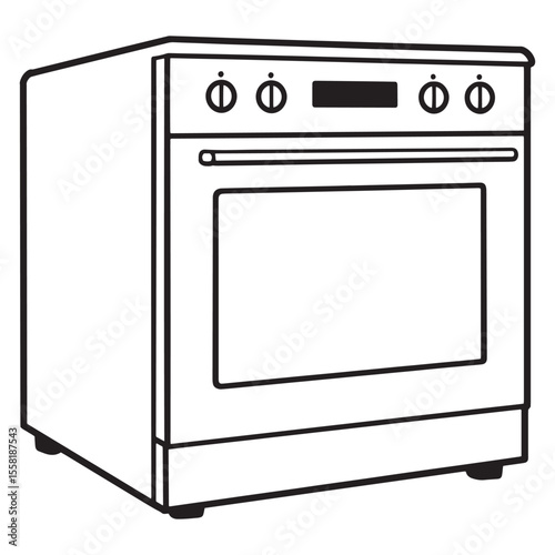Black and white outline illustration of a modern kitchen oven for cooking and baking