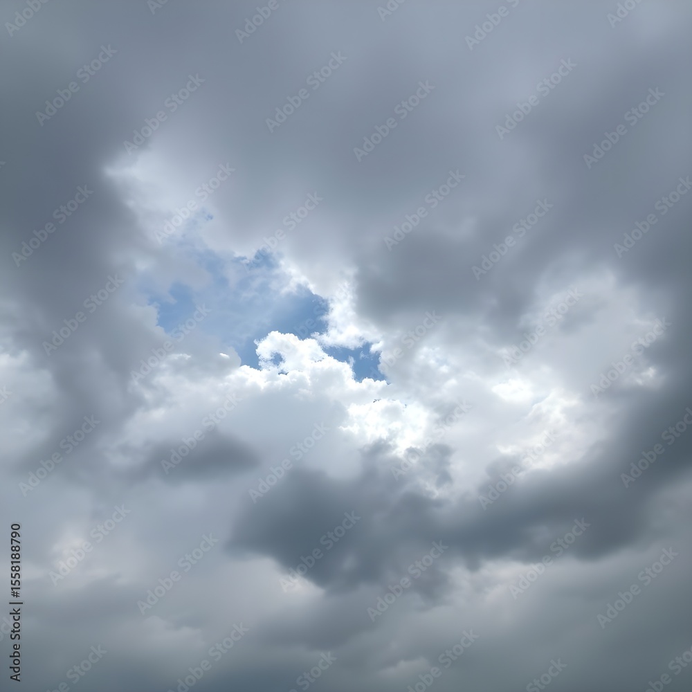 Fototapeta premium The first patch of blue sky cracking through heavy clouds.