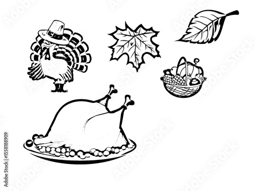  Thanksgiving day - coloring page. Printable coloring page in doodle style