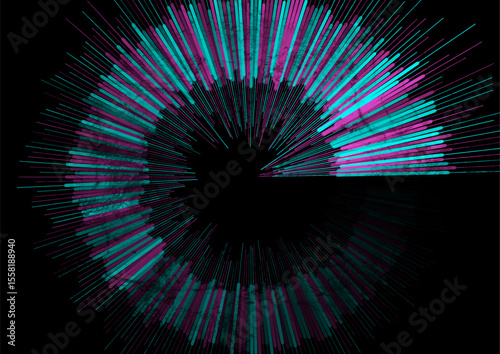 Abstract blue purple circular spiral lines tech grunge background. Concept sound equalizer vector design