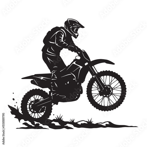 Silhouette illustration of a motocross rider performing a jump on a dirt bike