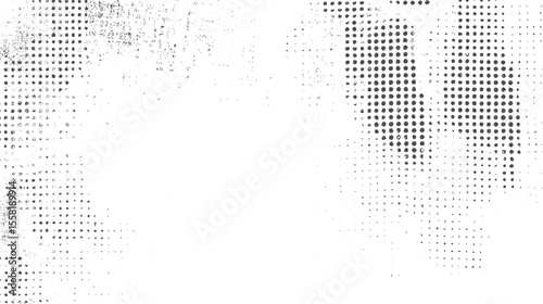 Halftone grunge texture vector background. Distressed abstract overlay design with dotted effect. Black isolated on white backdrop.