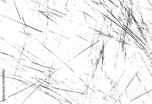 Grunge scratch texture vector illustration. Black diagonal ink streaks on white background. Distressed overlay rough surface abstract design.