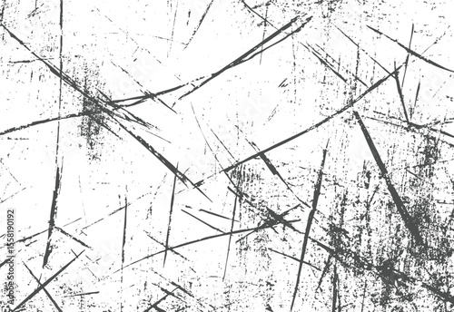 Grunge scratched texture vector background. Distressed black ink lines and gritty overlay. Rough surface grunge effect illustration on white.