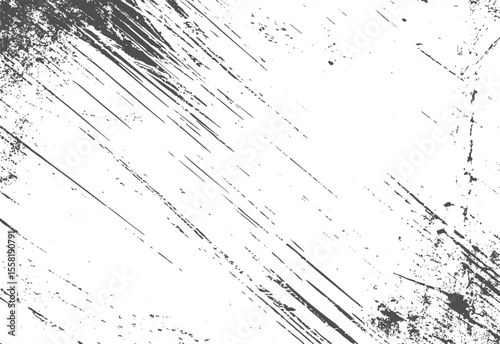 Diagonal scratch texture with grunge splatter accents on white background.