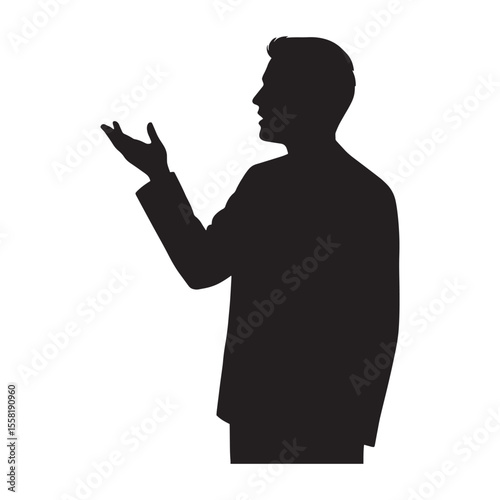 Silhouette of a man in a suit gesturing outwards ideal for business concepts