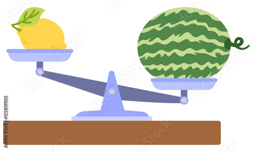 Illustration of lemon and watermelon on a scale