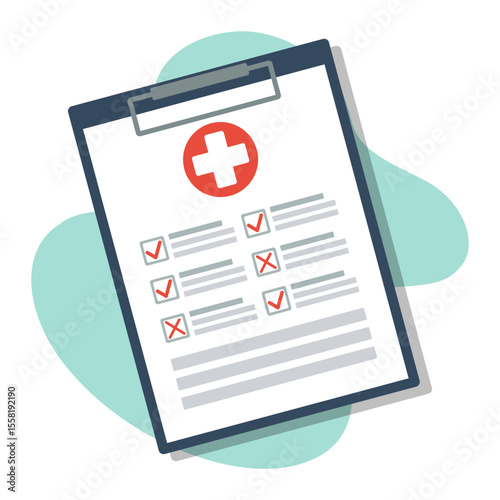 emergency first response checklist, patient medical questionnaire flat vector illustration, healthcare to-do list, emergency preparedness check list