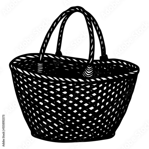 Straw Bag Sketch Vector – Generative AI and Linocut Silhouette Design