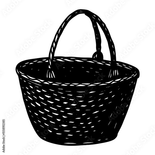 Straw Bag Sketch Vector – Generative AI and Linocut Silhouette Design