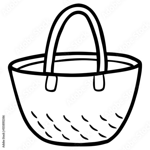 Straw Bag Sketch Vector – Generative AI and Linocut Silhouette Design