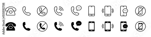 Phone icon set. Contact us symbol. Telephone call sign. Cell phone, ringing phone pictogram isolated on white background. Vector illustration.