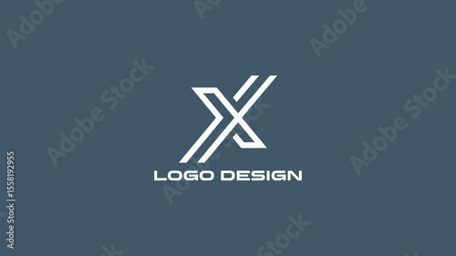 Minimalist X letter logo design with sharp angular lines on blue-gray background, ideal for tech companies, innovation branding, or creative digital identity