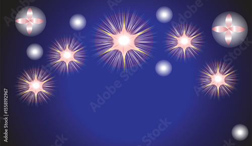 Abstract glowing spheres and spiky shapes on blue gradient