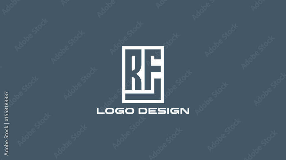 Fototapeta premium Minimal RF monogram logo in box layout on blue-gray background, ideal for modern business branding, corporate identity, or startup design projects