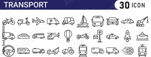 Transport icon set. Containing car, bike, plane, train, bicycle, motorbike, bus and scooter icons. transport icon collection