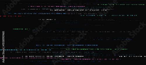 Black background with abstract lines. Glitch effect. Digital noise texture background. Vector illustration