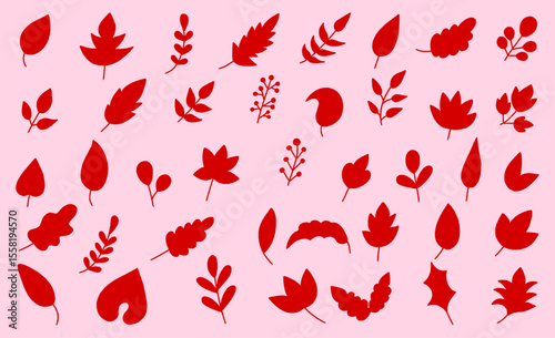 Hand drawn Leaves silhouette collection, Set of leaves decorative elements isolated, leaf silhouette design elements. Summer botanical illustrations
