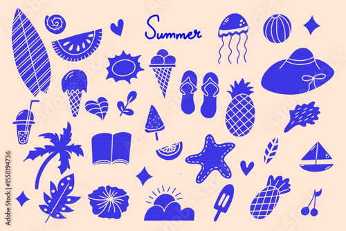 Summer vacation silhouette elements isolated set, Abstract modern vector vacation elements