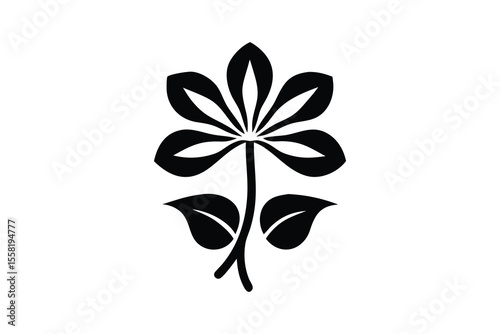 Elegant stylized black and white floral illustration, minimalist botanical design, simple flower graphic, perfect for branding, logo, invitation, or website design, conveying serenity and natural beau