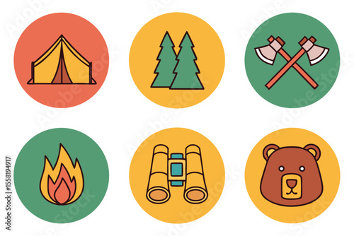 Vector Icons Camping, Adventure, and Outdoor Exploration Set