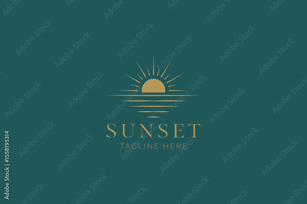 Obraz premium Sunset Minimalist Elegant Logo Calm Beach View Ocean Landscape