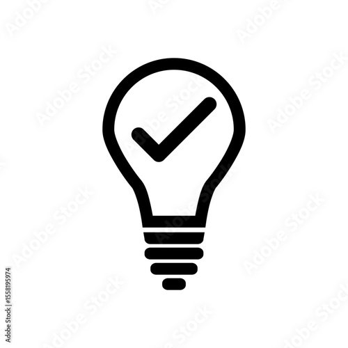 check mark light bulb thin line vector icon
