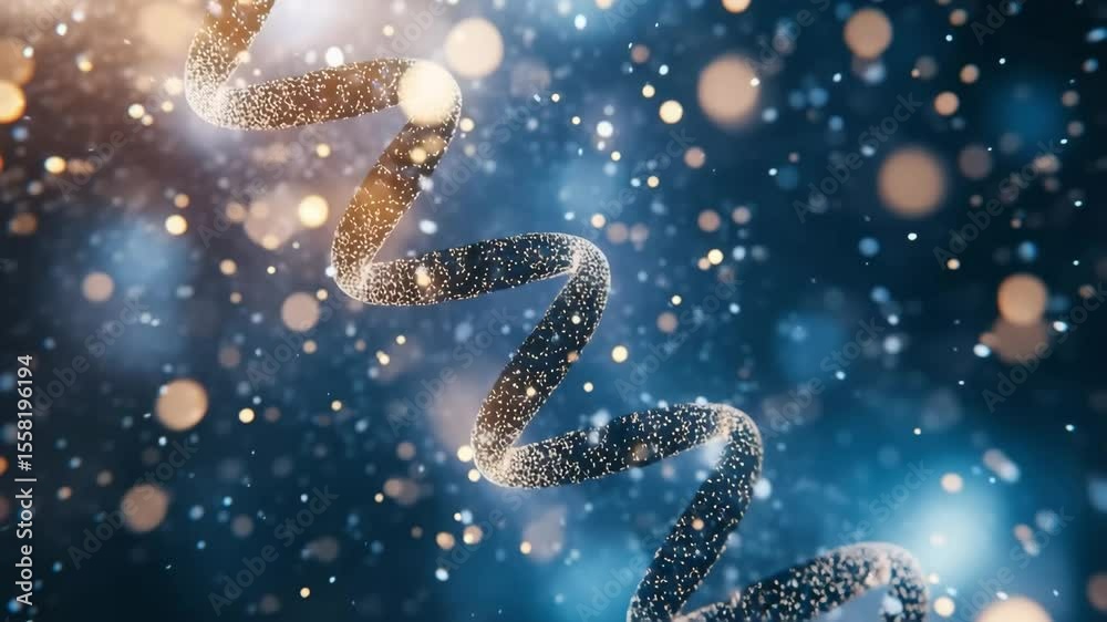 Rotating dna strand with glowing bokeh effect, ideal for scientific or medical backgrounds