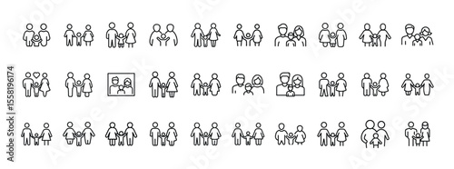 Family Icon Set. Containing parents, children, couple, group, family, baby, siblings, human, people, and community icons. Solid icon collection.
