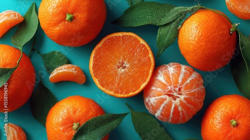 Tangerine Tango Vibrant Citrus Burst on Aqua Background Fresh  Bright.