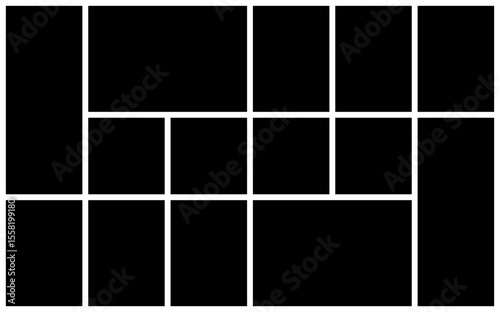 blank photo collage frames template, black moodboard vector layout