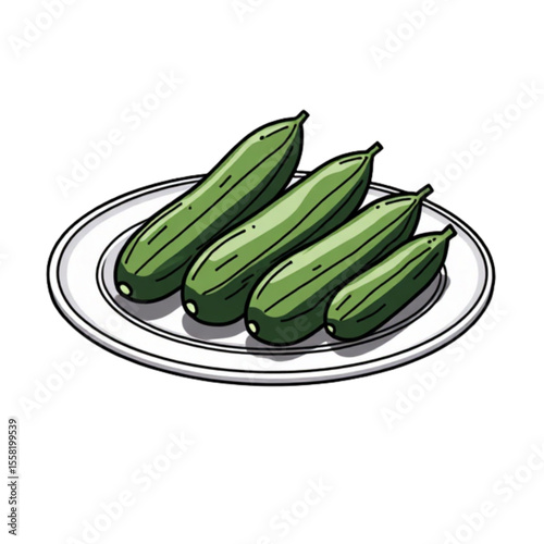 Fresh green zucchinis on a white plate, arranged artistically for culinary and food design concepts