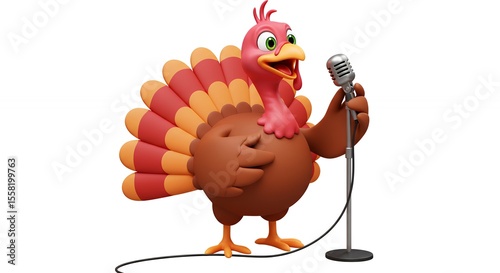 Cartoon turkey singing into microphone