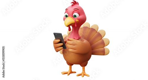Cartoon turkey using mobile phone