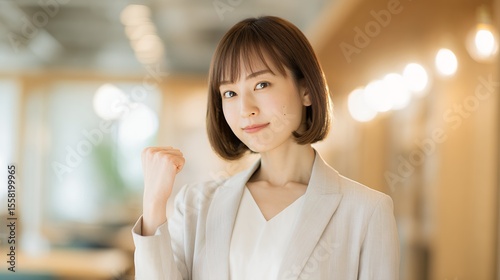 自信のある表情でポーズをとるボブヘアの女性