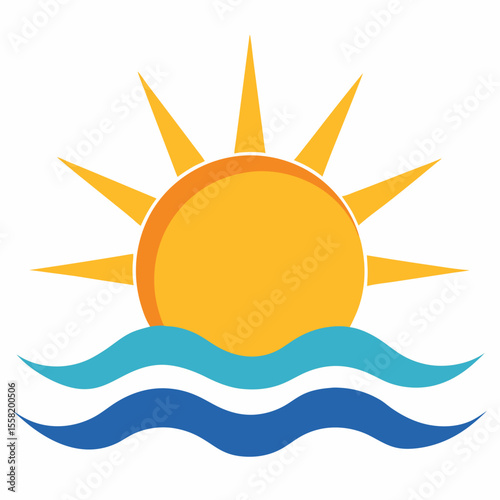 Sun Over Sea Vector | Generative AI & Linocut Silhouette Design