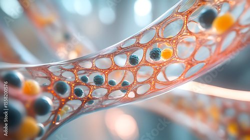 A long, thin, red and blue line of cells. The red cells are clustered together and the blue cells are scattered throughout the line